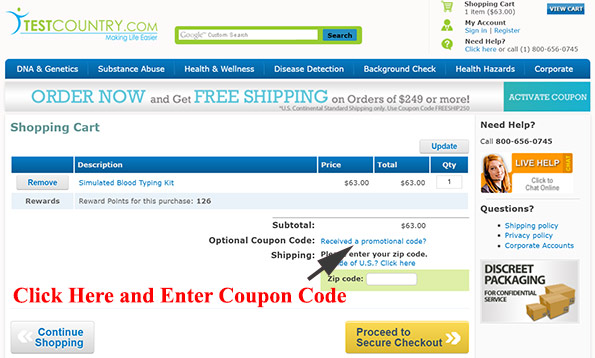 Test Country coupon code
